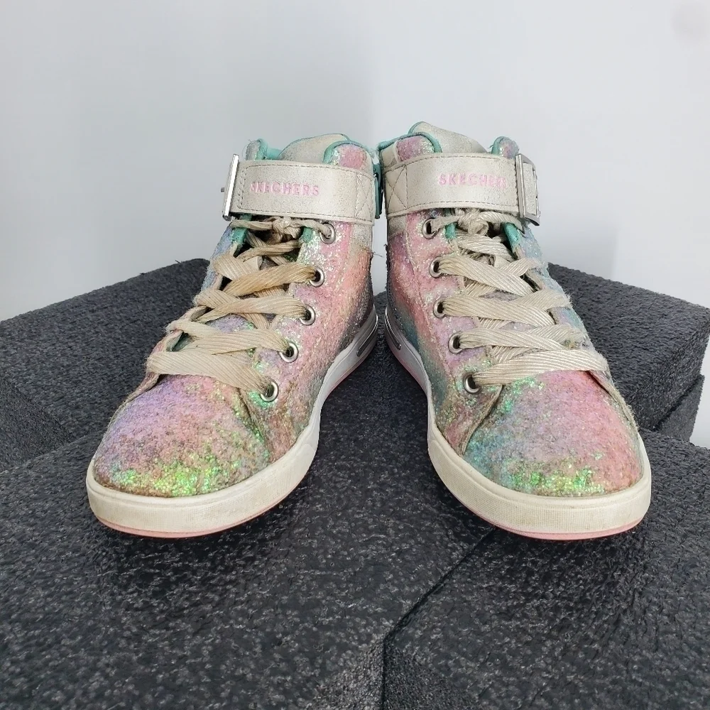 Skechers Girls Multi Colored Sparkle High Top Sneakers Size 3 Youth Shoes